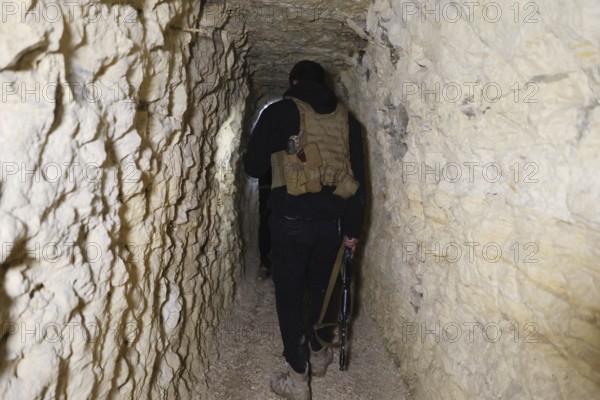 In Aleppo, Syria on January 10, 2026, members of the Syrian Army inspect underground tunnels previously used by SDF fighters in the Sheikh Maqsoud neighborhood following the halt of military operations and the evacuation of Kurdish groups towards eastern Syria, Aleppo, Sheikh Maqsood, Syria