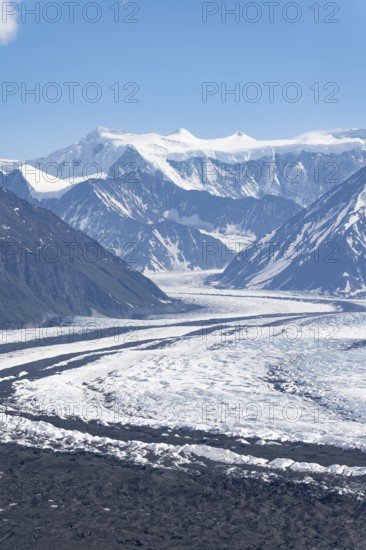 View of impressive mountain landscape with Matanuska glacier and glaciated mountain peaks, Lion's Head, Chugach Mountains, Alaska, USA