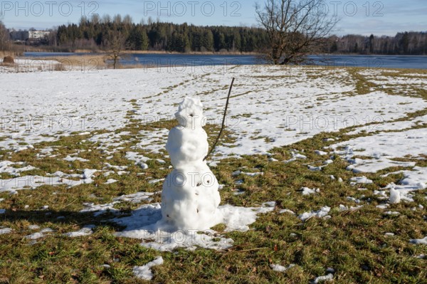 Melting snowman, snowmelt, climate, climate change, global warming, spring, Upper Bavaria, Germany