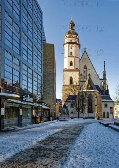 Historic St. Thomas Church, place of work of Johann Sebastian Bach, Protestant Church, Thomaner, in winter when there is snow