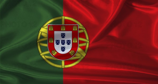 National flag of Portugal with cloth texture. Portugal flag with realistic texture background