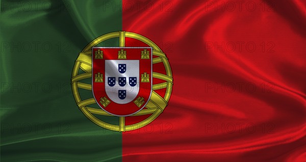 Portugal flag with cloth textured background. National flag of Portugal with realistic texture