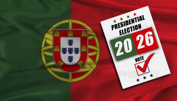 Portugal presidential elections with flag in the background. Portugal presidential vote 2026
