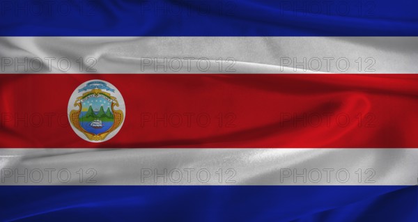 Flag of Costa Rica with fabric textured background. Close up of National flag of Costa Rica with realistic texture