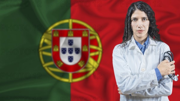 Portuguese national health system, Medical professional on Portugal flag background