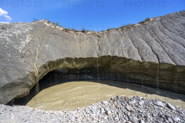 Meltwater at a glacier cave, underground glacier stream, Castner Glacier, Delta Range, Alaska Range, Richardson Highway, Alaska, USA