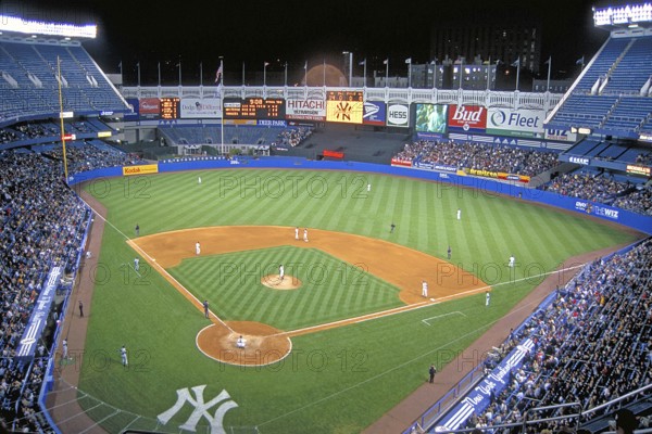 Baseball game in the historic Jankee Stadium, existed from 1923 to 2008, then demolished, Bronx, New York City, USA, historical recording from 1986