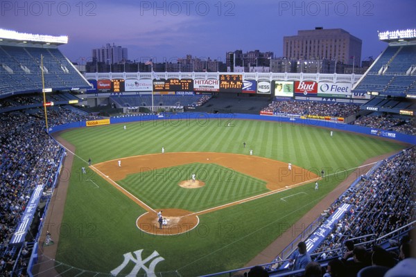 Base ball game in the historic Jankee Stadium, existed from 1923 to 2008, then demolished, Bronx, New York City, USA, historical recording from 1986