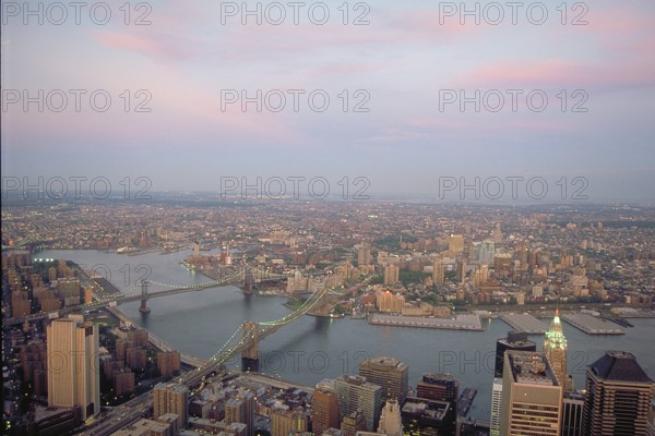 View from the World Trade Center in September 2000, of Brooklyn, Brooklyn and Manhattan Bridge and East River, New York City, USA