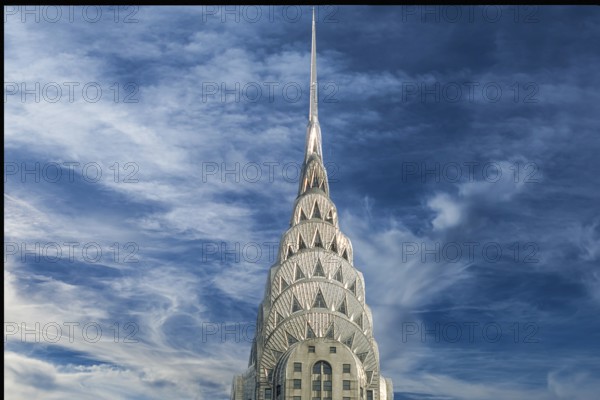 Chrysler Building, built in 1930 in Art Deco style, Cloudy Sky, New York City, USA