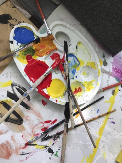 Lower Saxony, Germany, color palette with bright colors and brushes. Picturesque and creative atmosphere full of inspiration