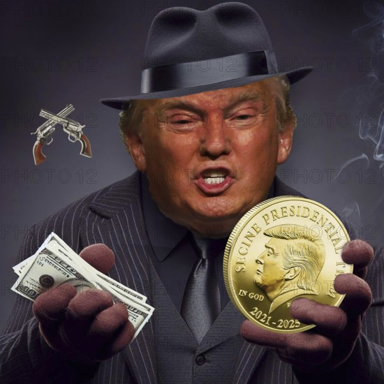 Symbolic image, Trump as mafia godfather, sells and cheats, earns obscene billions, violence, Europe and EU, South America, Venezuela, Canada, Greenland, Denmark, Poland, Cuba, France, Nato, threat of occupation, US democracy in danger, EU and Germany under political pressure, industry, Donald Trump, tariff threats, Elon Musk, Mark Zuckerberg, social networks, fake news, rights broken, hate, hate speech, DSG Digital Services Act, re-election, USA, politics, announcements, vendetta, willed dictator, republican, US electoral system, global threat, lies, 2nd term, global burden, Ukrainian war, White House storm, laws and courts suspended