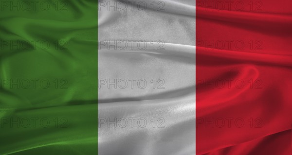 Flag of Italy with fabric textured background. Close up of National flag of Italy with realistic texture