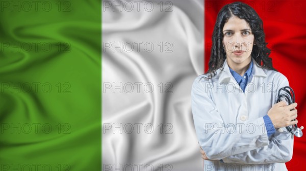 Italian national health system, Medical professional on Italy flag background