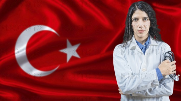 Turkish national health system, Medical professional on Turkey flag background