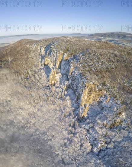 Aerial view of snowy stone walls, Schwarzensee, Weissenbach an der Triesting, Lower Austria, Austria