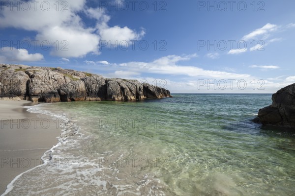 Turquoise sea with rocky bays and fine white sand. Summer, Ogna, Rogaland, Norway