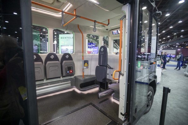 Detroit, Michigan USA - 14 January 2026 - The Holon Urban, an autonomous electric mass transit vehicle on display at the Detroit Auto Show. It will be used initially in Jacksonville, Florida