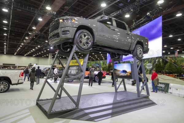 Detroit, Michigan USA - 14 January 2026 - The Jeep RAM on display at the Detroit Auto Show. The car comes with a 10 year/10, 000 mile warranty