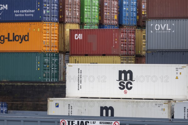 Shipping containers in the port of Mannheim. The port of Mannheim is considered one of the most important inland ports in Europe