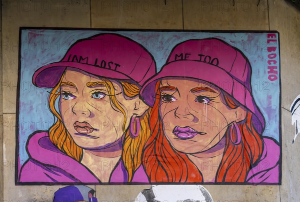 Graffiti by El Bocho on a house wall on Chausseestraße in Berlin Mitte, Germany