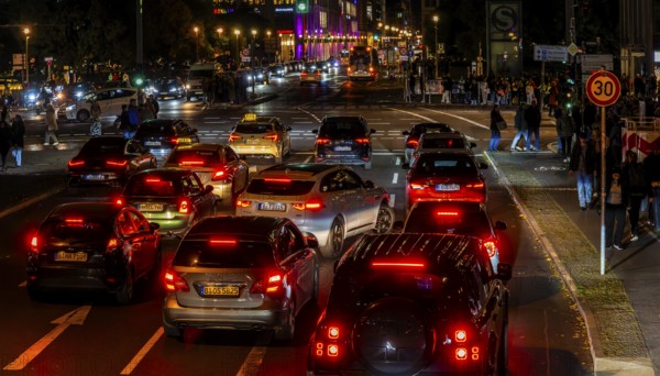 Evening rush hour traffic at Potsdamer Platz, Berlin, Germany