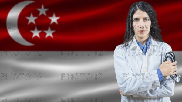 Singaporean national health system, Medical professional on Singapore flag background