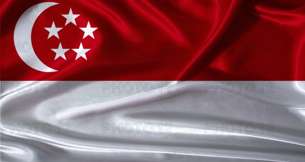 National flag of Singapore with cloth texture. Singapore flag with realistic texture background