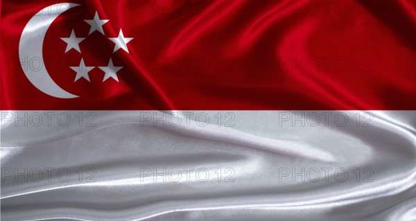 Singapore flag with cloth textured background. National flag of Singapore with realistic texture