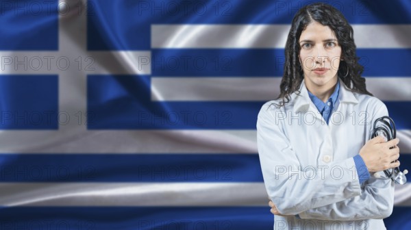 Greek national health system, Medical professional on Greece flag background