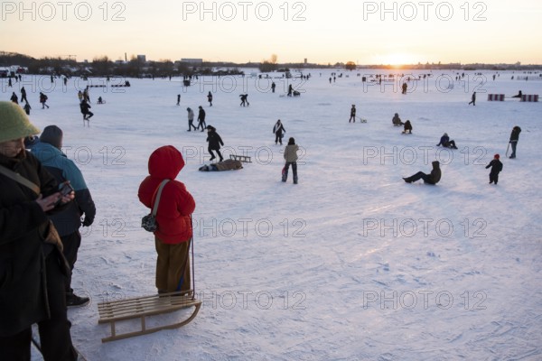 Toboggan hill at sunset on Tempelhofer Feld in Berlin on 11.01.2026