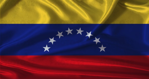 National flag of Venezuela with cloth texture. Venezuela flag with realistic texture background