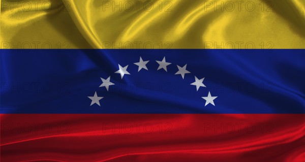 Venezuela flag with cloth textured background. National flag of Venezuela with realistic texture