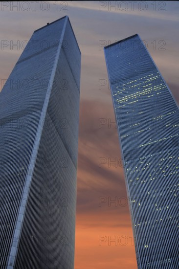 Towers from the World Trade Center, evening sky, September 2000, New York City, USA, historical photo, towers were destroyed on September 9, 2001