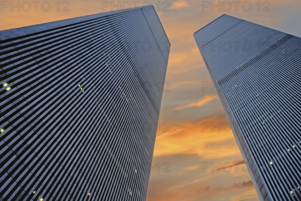 World Trade Center towers in the evening sky, September 2000, New York City, USA, historical picture, towers destroyed on September 9, 2001
