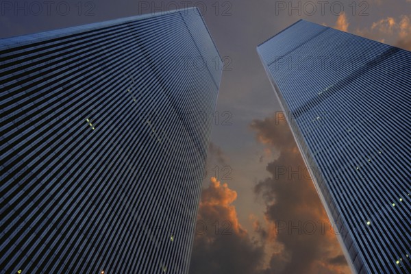 Towers from the World Trade Center, evening sky, September 2000, New York City, USA, historical photo, towers were destroyed on September 9, 2001