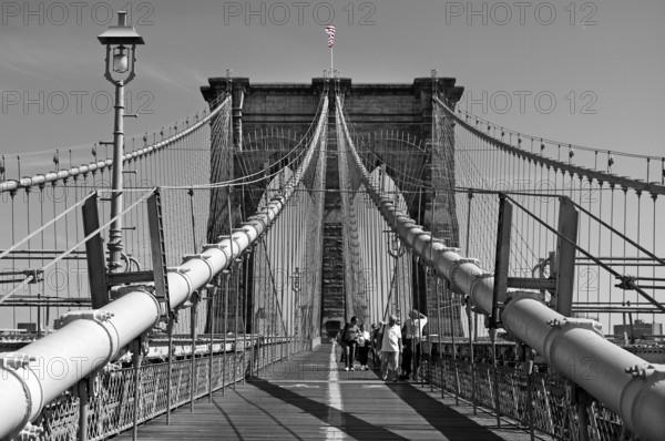 Brooklyn Bridge, black and white, New York City, USA