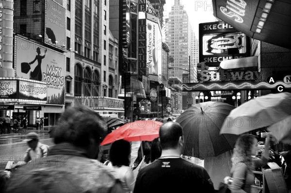 Rainy weather in Times Square, New York City, USA