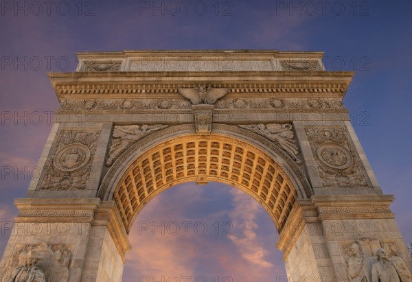 Arc de Triomphe in Washington Square, evening sky, New York City, USA