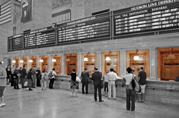 Central Station ticket office, black and white, New York City, USA