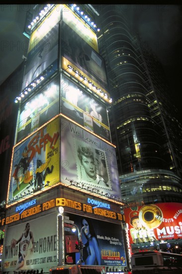 Illuminated advertising on Time Square at night, New York City, USA