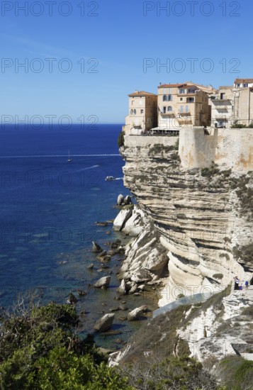 Ville haute or upper town on the Île de Fazio headland, medieval old town, Bonifacio, Corse-du-Sud department, Corsica, France