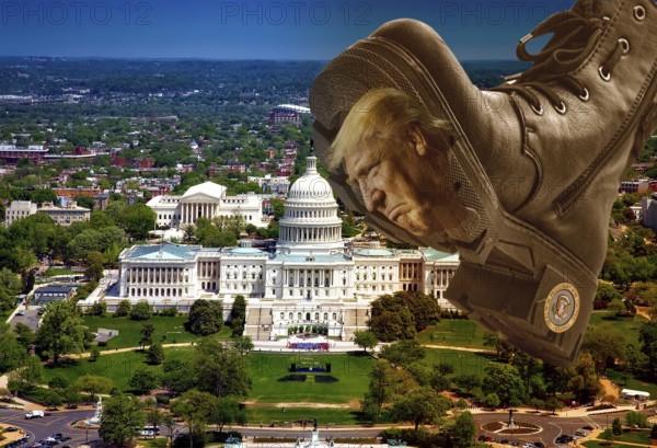Symbolic image, Trump despises the US Parliament, autocracy, government by decree, aggression against Europe and the EU, Venezuela, Canada, Greenland, Denmark, Poland, Cuba, France, NATO, threat of occupation, US democracy in danger, EU and Germany under political pressure, industry, Donald Trump, tariff threats, Elon Musk, Mark Zuckerberg, social networks, fake news, rights broken, hate, hate, hate, DSD G Digital Services Act, re-election, USA, politics, announcements, vendetta, willed dictator, republican, US electoral system, global threat, lies, 2nd term, global burden, Ukrainian war, White House storm, laws and courts suspended