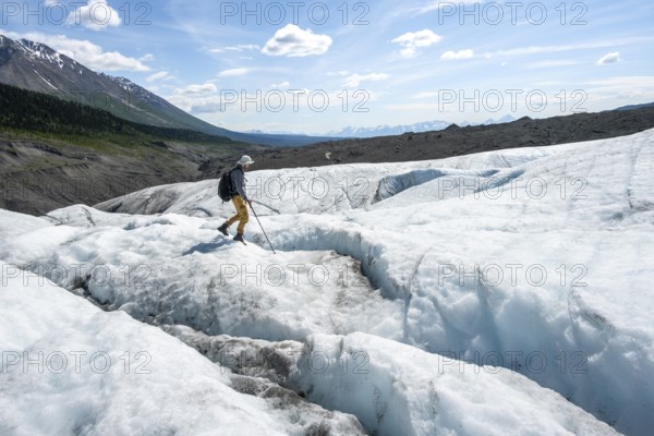 Climbers on the ice of Root Glacier, Wrangell St. Elias National Park, Alaska, USA