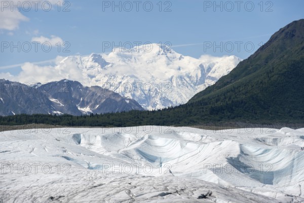 Root Glacier glacier and mountain peak Mount Blackburn, Wrangell St. Elias National Park, Alaska, USA