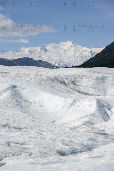 Root Glacier glacier and mountain peak Mount Blackburn, Wrangell St. Elias National Park, Alaska, USA