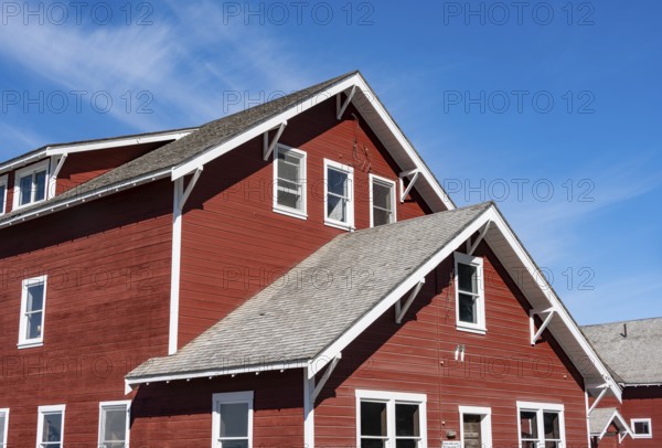 Red Kennicott Buildings in a Mountain Landscape, Historic Kennecott Copper Mine, National Historic Landmark, Wrangell St. Elias National Park, Alaska, USA