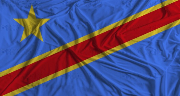 Democratic Republic of the Congo flag with fabric texture background. National flag of the Democratic Republic of the Congo with cloth texture