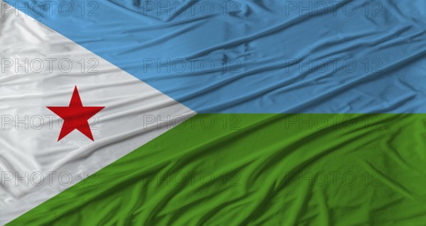 Djibouti flag waving. Flag of Djibouti with cloth texture