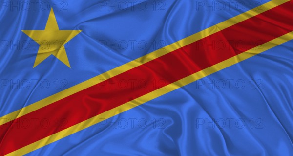 Democratic Republic of the Congo flag with fabric texture. Realistic flag of the Democratic Republic of the Congo waving, National flag